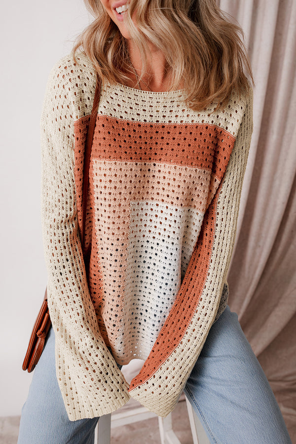 Pull femme en maille, colorblock — abricot