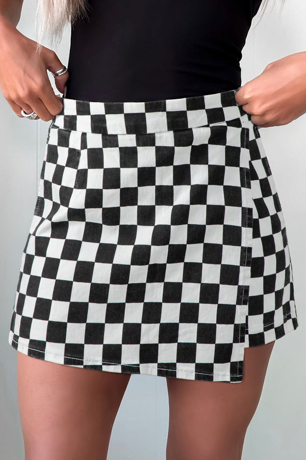 Short femme à carreaux, denim — noir