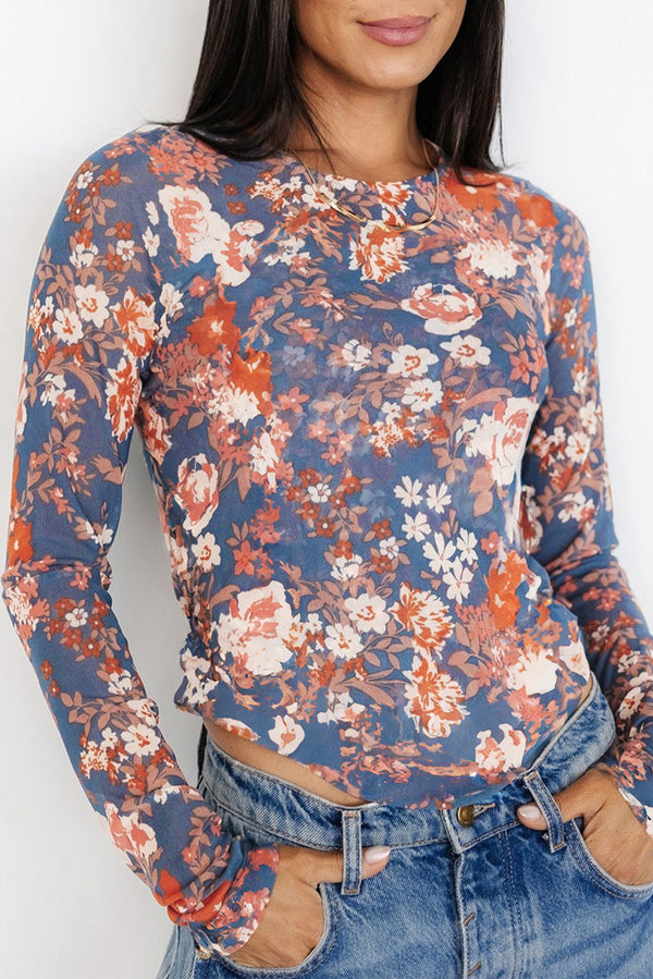 Haut femme floral, transparent, manches longues
