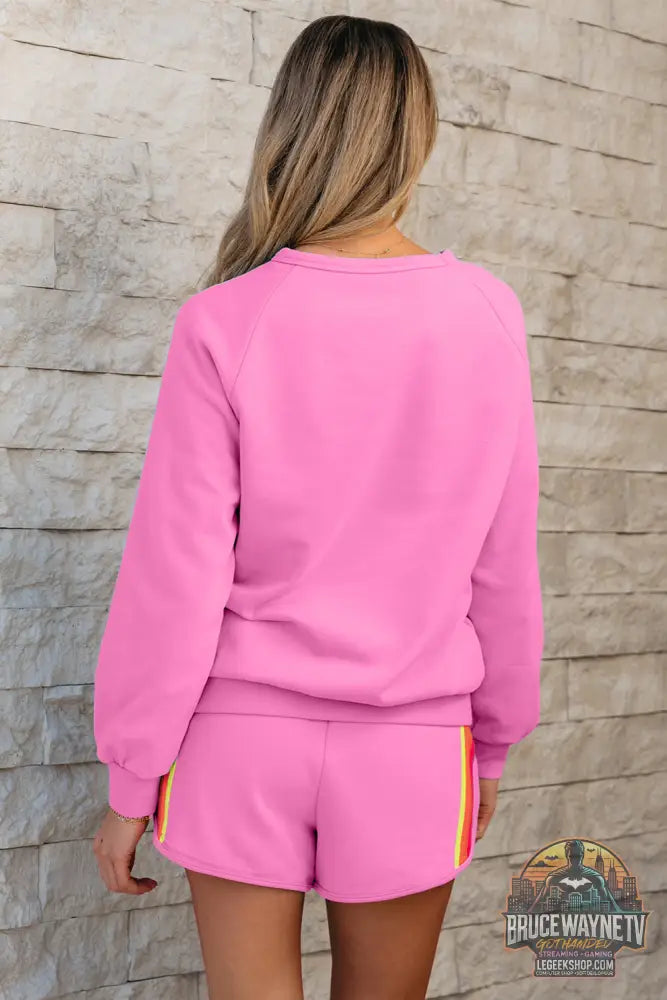Ensemble Deux Pièces Femme – Pull Col Rond & Short à Rayures · Style Décontracté Casual - Ensemble Femme