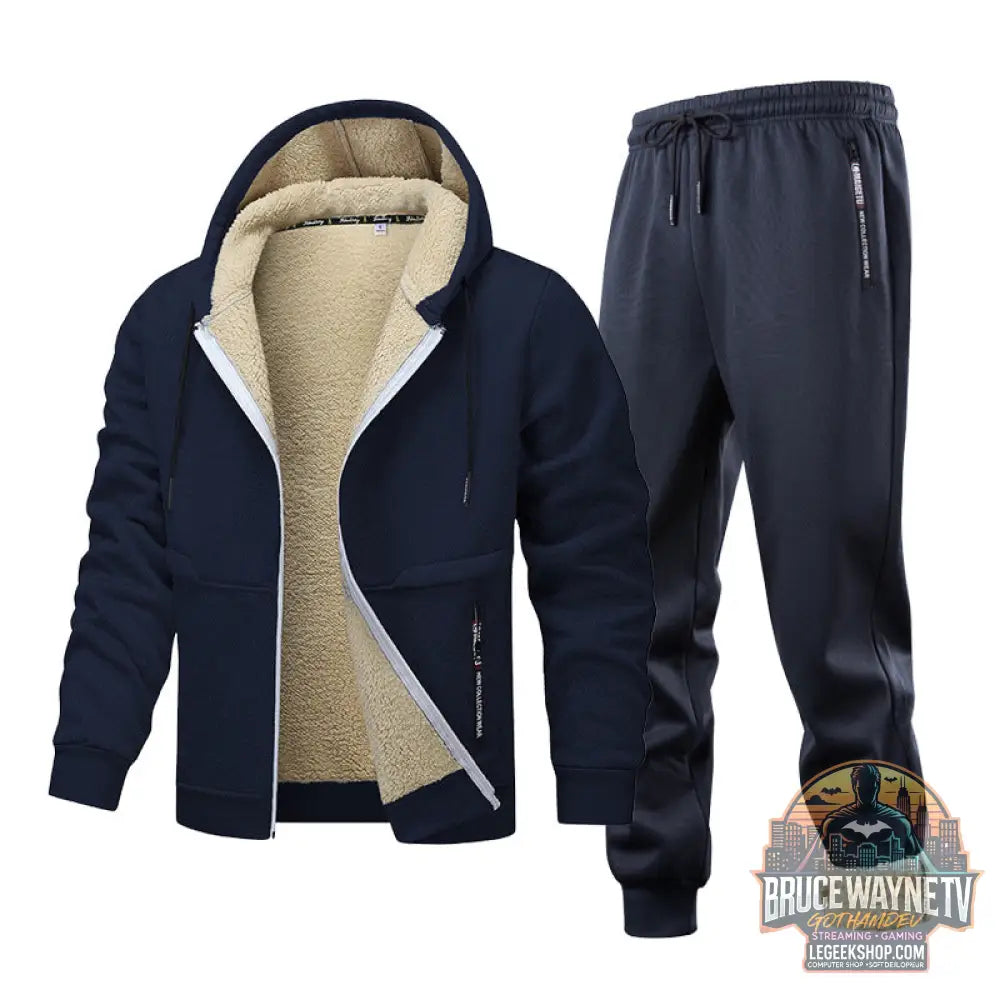 Ensemble Homme Fleece Quilted Hoodie Veste Doublée Polaire - Ensemble Homme