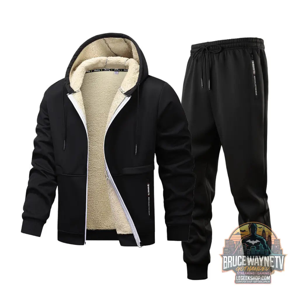 Ensemble Homme Fleece Quilted Hoodie Veste Doublée Polaire - Black / XS - Ensemble Homme