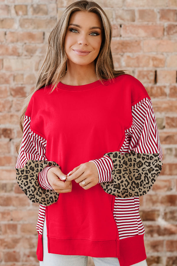Sweat femme rayé, patchwork, colorblock — rouge