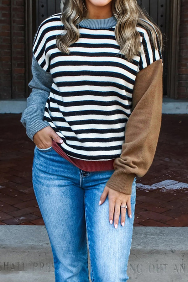Pull femme rayé, colorblock — noir · LC2727011-P202 · LC2727011-P202-L