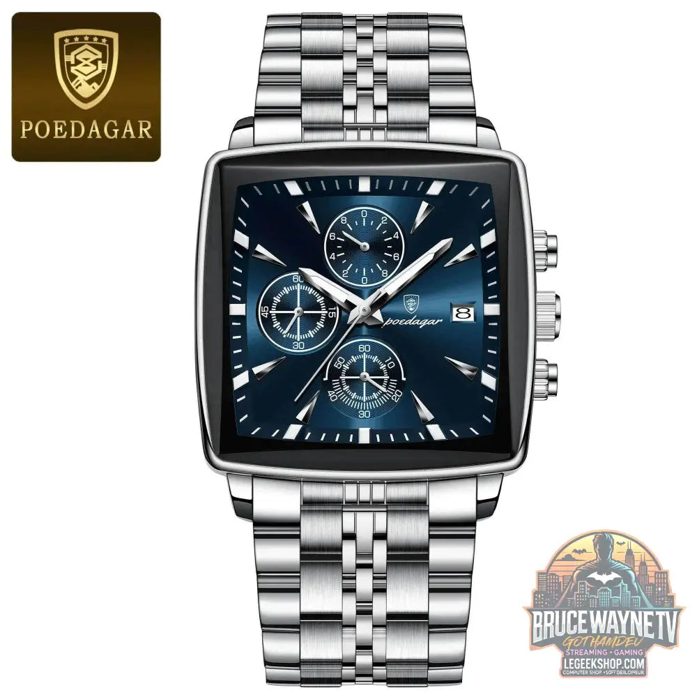 Montre-bracelet de sport carrée de luxe pour homme, chronographe étanche, montre à quartz en acier inoxydable | POEDAGAR - Legeekshop