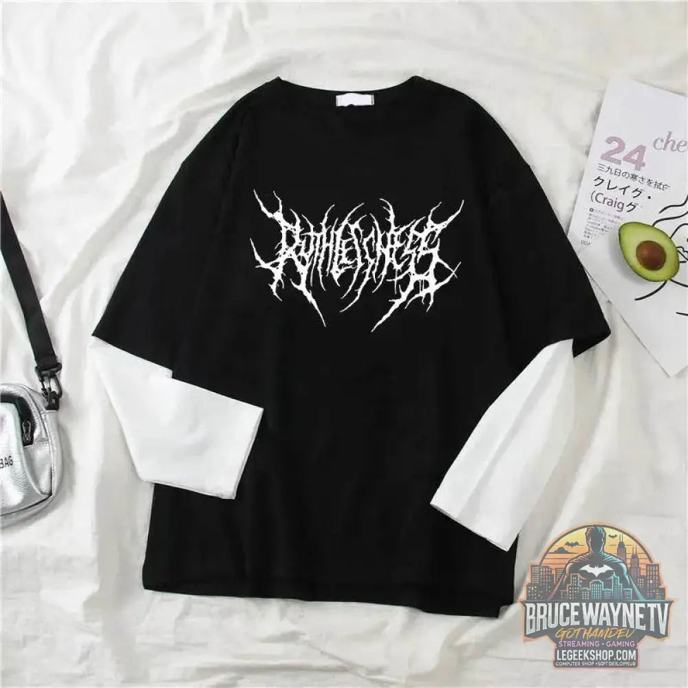 T-shirt à col rond imprimé pour femme, haut à manches longues, chemise d'extérieur, mince, style sombre punk, mode sport, Harajuku, Y2K | Wayne Outfitters - Legeekshop