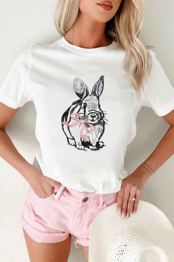 T-shirt brodé, graphique — blanc