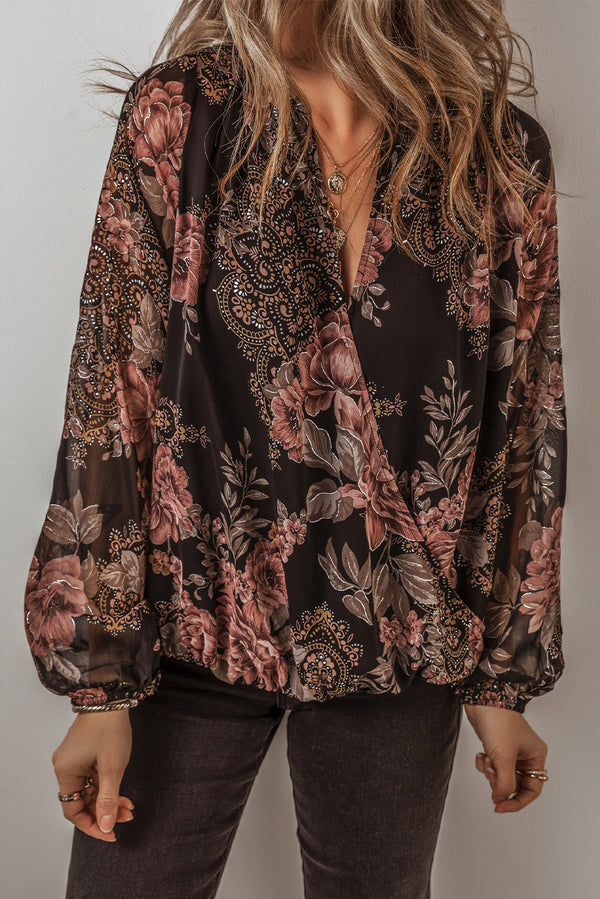 Blouse femme floral, col V — noir · LC25128458-P220 · LC25128458-P220-L