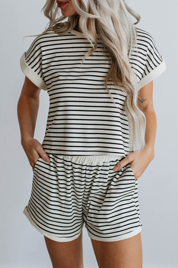 Short femme rayé — blanc