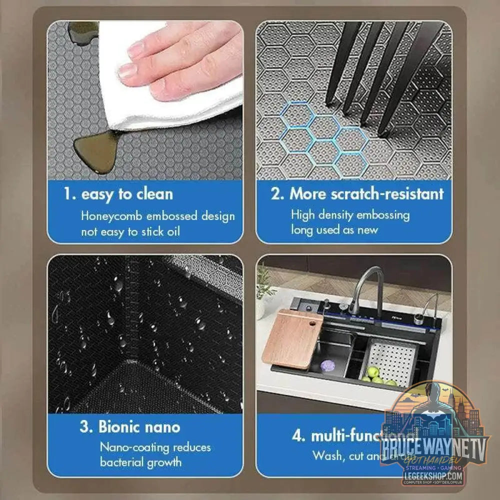🚰 Évier cascade en acier inoxydable 304 – Affichage numérique & accessoires intégrés - Legeekshop