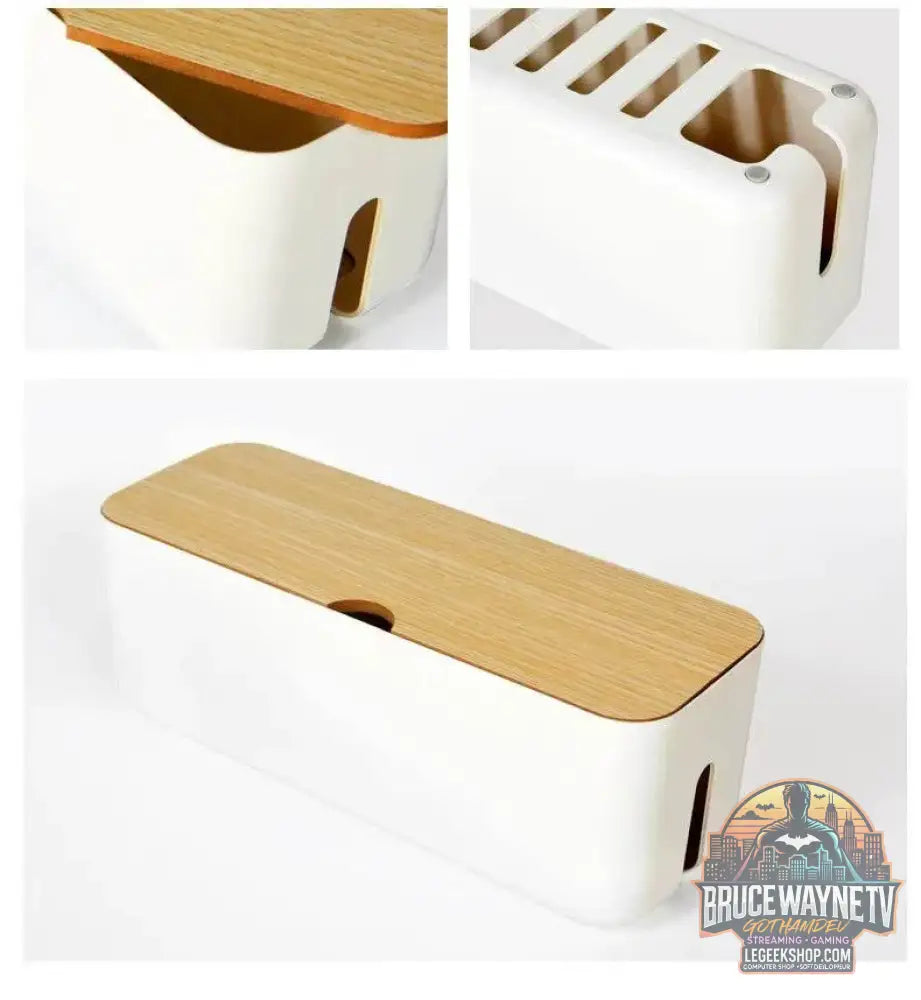 🔌 Boîte de Rangement Câbles avec Couvercle Bambou – Organisateur de Bureau Moderne - Legeekshop