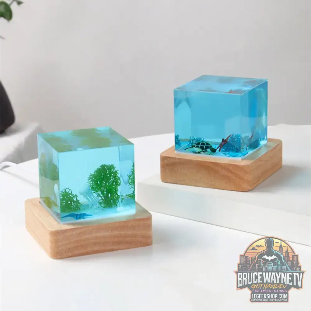 Figurines d’organismes marins algues requins décorations d’art de table plongeur tortue marine veilleuse en résine