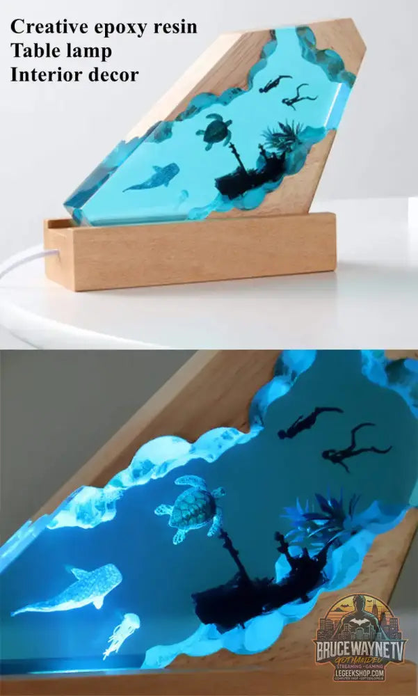 Figurines d’organismes marins algues requins décorations d’art de table plongeur tortue marine veilleuse en résine