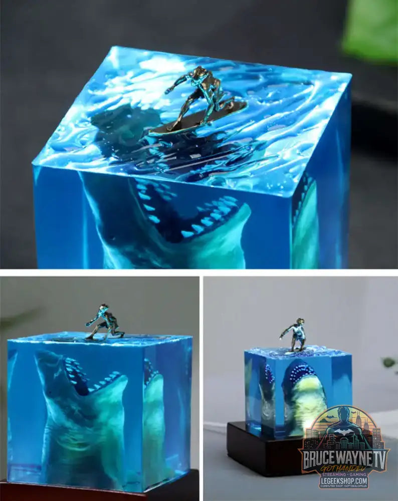 Figurines d’organismes marins algues requins décorations d’art de table plongeur tortue marine veilleuse en résine