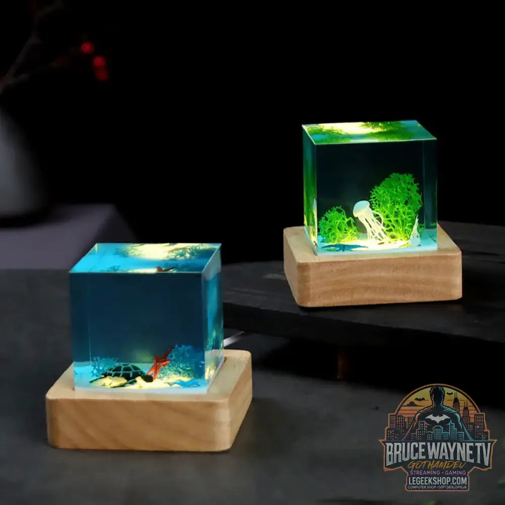 Figurines d’organismes marins algues requins décorations d’art de table plongeur tortue marine veilleuse en résine