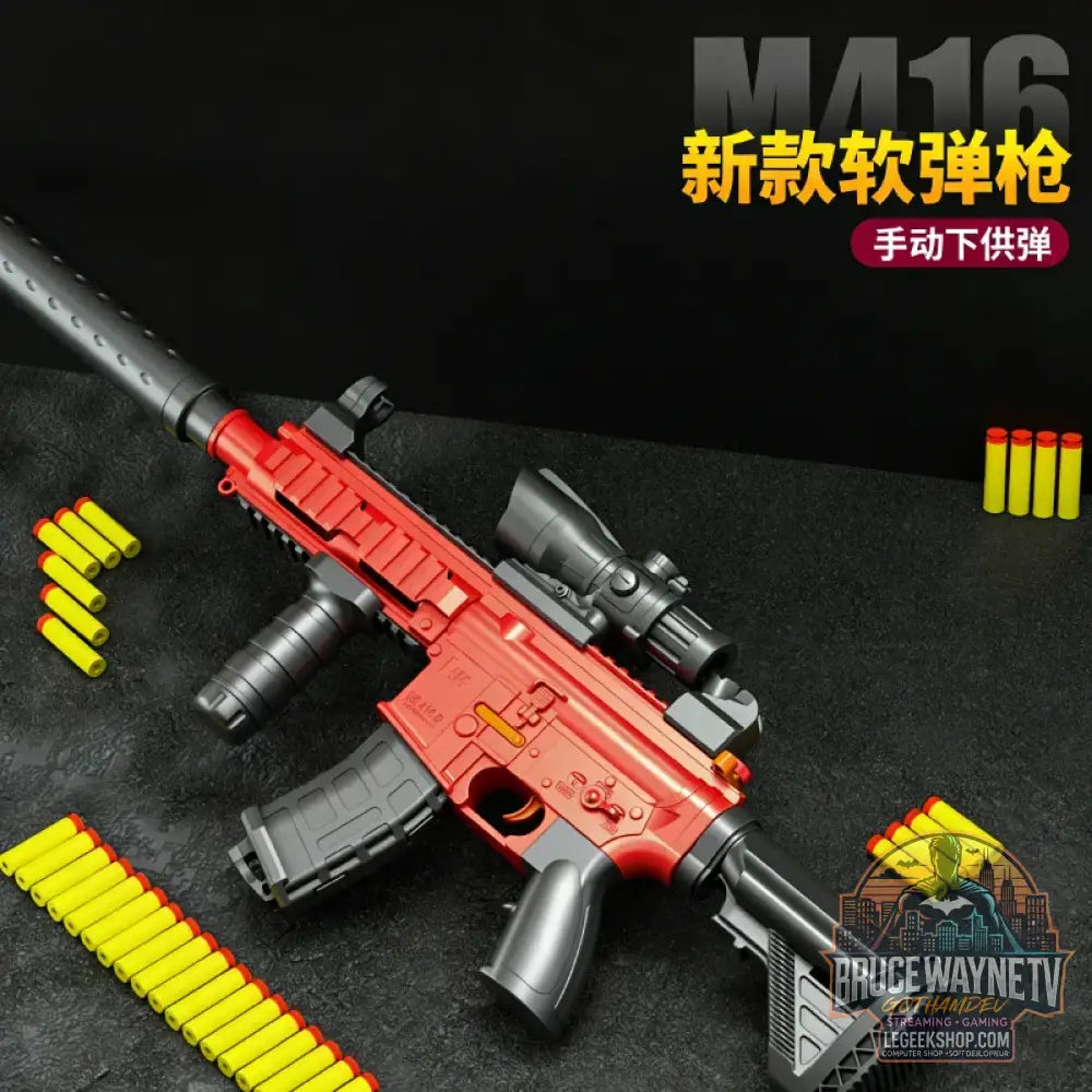 Fusil d’assaut manuel M416 à tir unique pistolet jouet à balles souples cadeau de Noël 2025 pour adultes - Black-Red