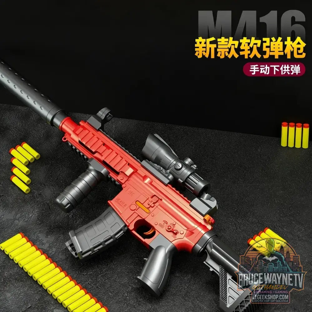Fusil d’assaut manuel M416 à tir unique pistolet jouet à balles souples cadeau de Noël 2025 pour adultes - Black-Red