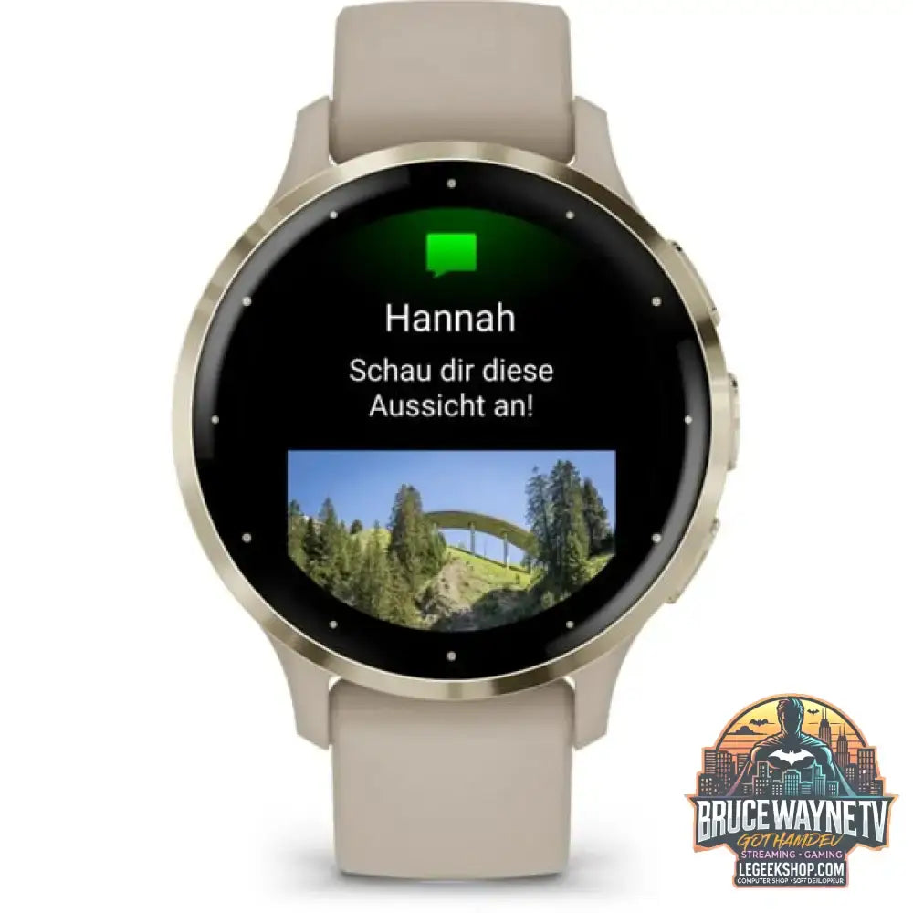 Garmin Venu 3S, Smartwatch beige/gold, 41 mm, schwarzes Silikon-Armband - Garmin - vue 2