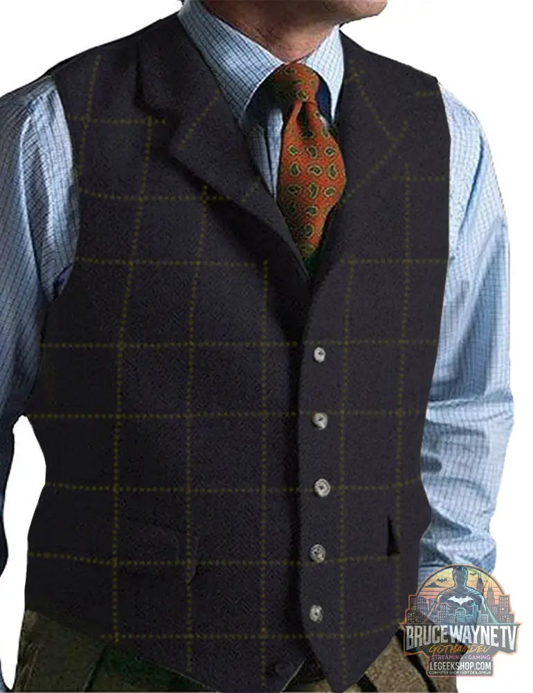 GILET TWEED CARREAUX HOMME - Style Vintage Élégant - Navy blue / XS - Gilet