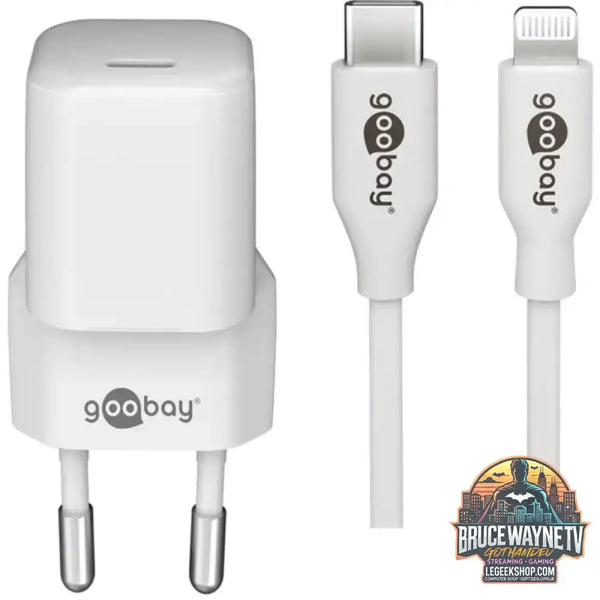 goobay Apple Lightning / USB-C PD-Ladeset 30 Watt, Ladegerät weiß, 1 Meter Kabel, PD - goobay