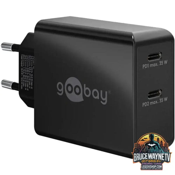 goobay USB-C Dual-Schnellladegerät 36 Watt, PD schwarz, 2x USB-C, Power Delivery - goobay
