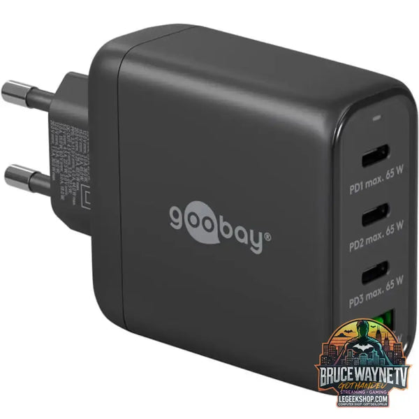 goobay USB-C Multiport-Schnellladegerät, PD, GaN, 68 Watt schwarz, 3x USB-C, 1x USB-A, Power Delivery, QuickCharge - goobay