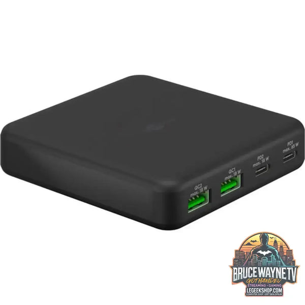 goobay USB-C Multiport-Tischladegerät, PD, GaN, 65 Watt schwarz, 2x USB-C, 2x USB-A, Power Delivery, QuickCharge 3.0 - goobay