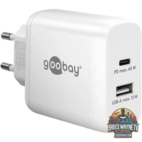 goobay USB-C PD Dual-Schnellladegerät 45 Watt weiß, 1x USB-A, 1x USB-C PD, GaN-Technologie - goobay