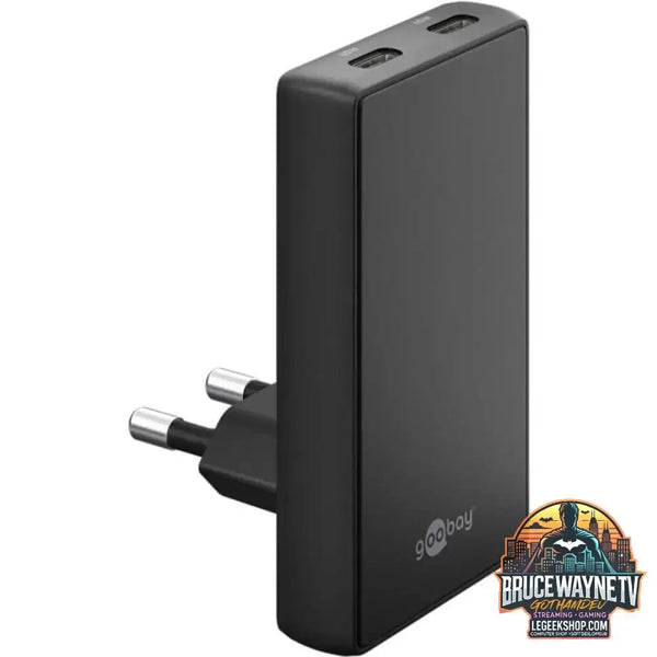 goobay USB-C PD GaN 90° Dual-Schnelladegerät schwarz, 65 Watt - goobay