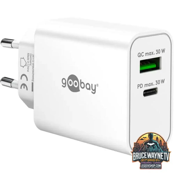 goobay USB-C PD GaN Dual-Schnelladegerät 30 W, wh weiß - goobay