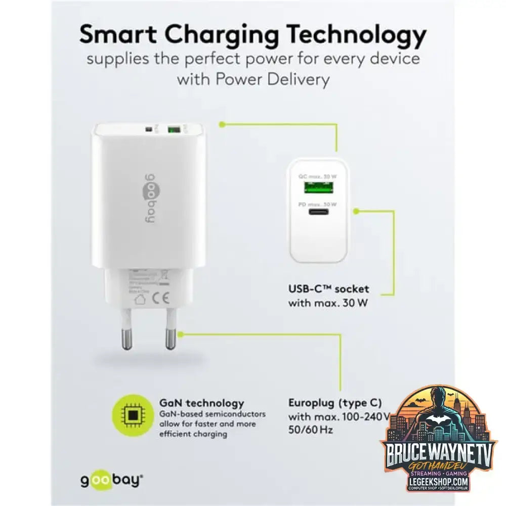 goobay USB-C PD GaN Dual-Schnelladegerät 30 W, wh weiß - goobay - vue 6