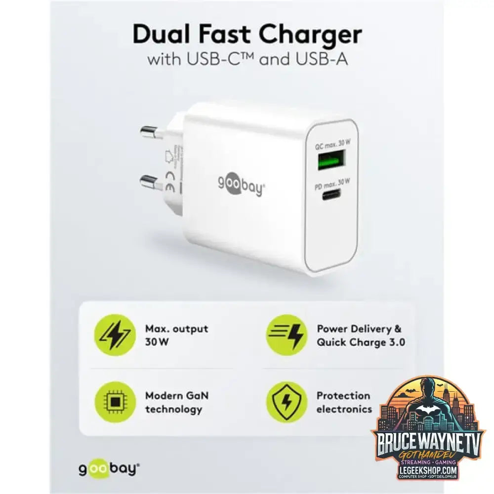 goobay USB-C PD GaN Dual-Schnelladegerät 30 W, wh weiß - goobay - vue 4