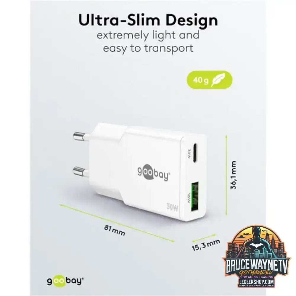 goobay USB-C PD GaN Dual-Schnelladegerät Slim 30 W weiß - goobay - vue 4