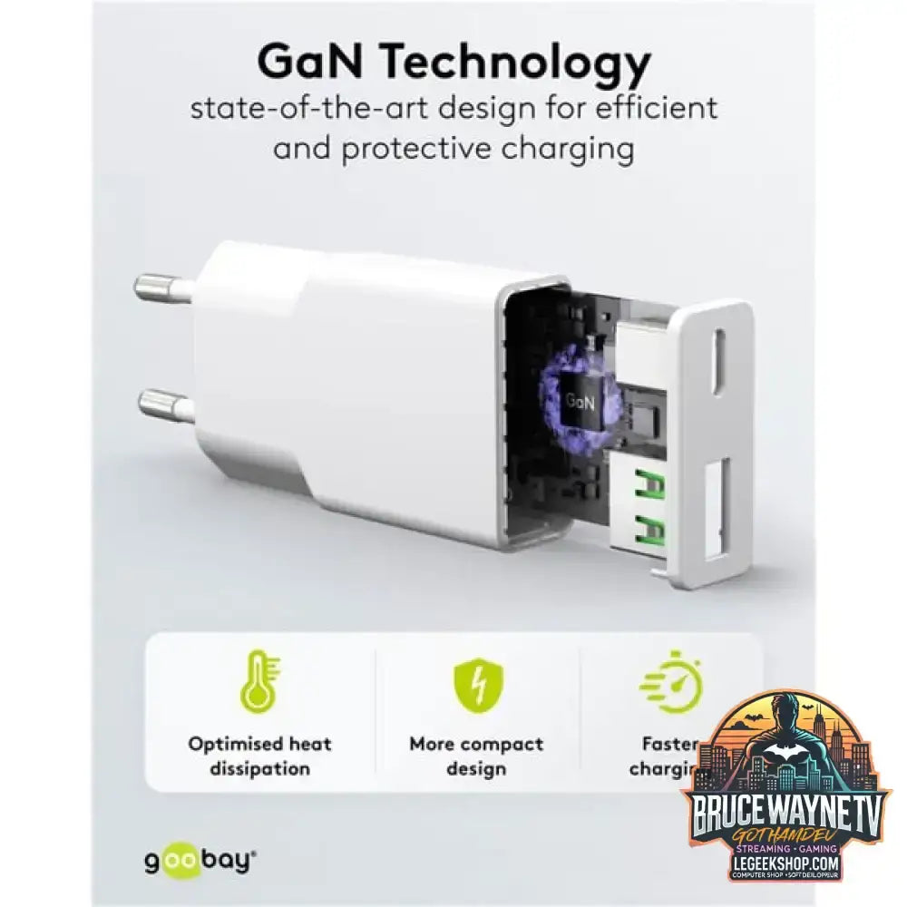 goobay USB-C PD GaN Dual-Schnelladegerät Slim 30 W weiß - goobay - vue 5