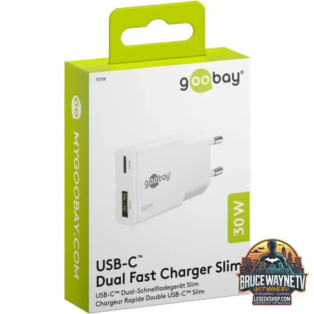 goobay USB-C PD GaN Dual-Schnelladegerät Slim 30 W weiß - goobay - vue 3
