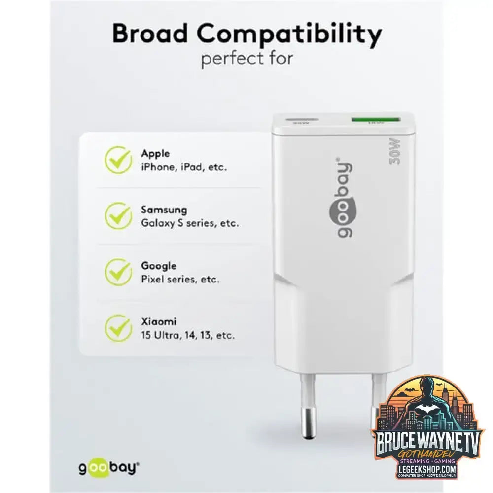 goobay USB-C PD GaN Dual-Schnelladegerät Slim 30 W weiß - goobay - vue 7