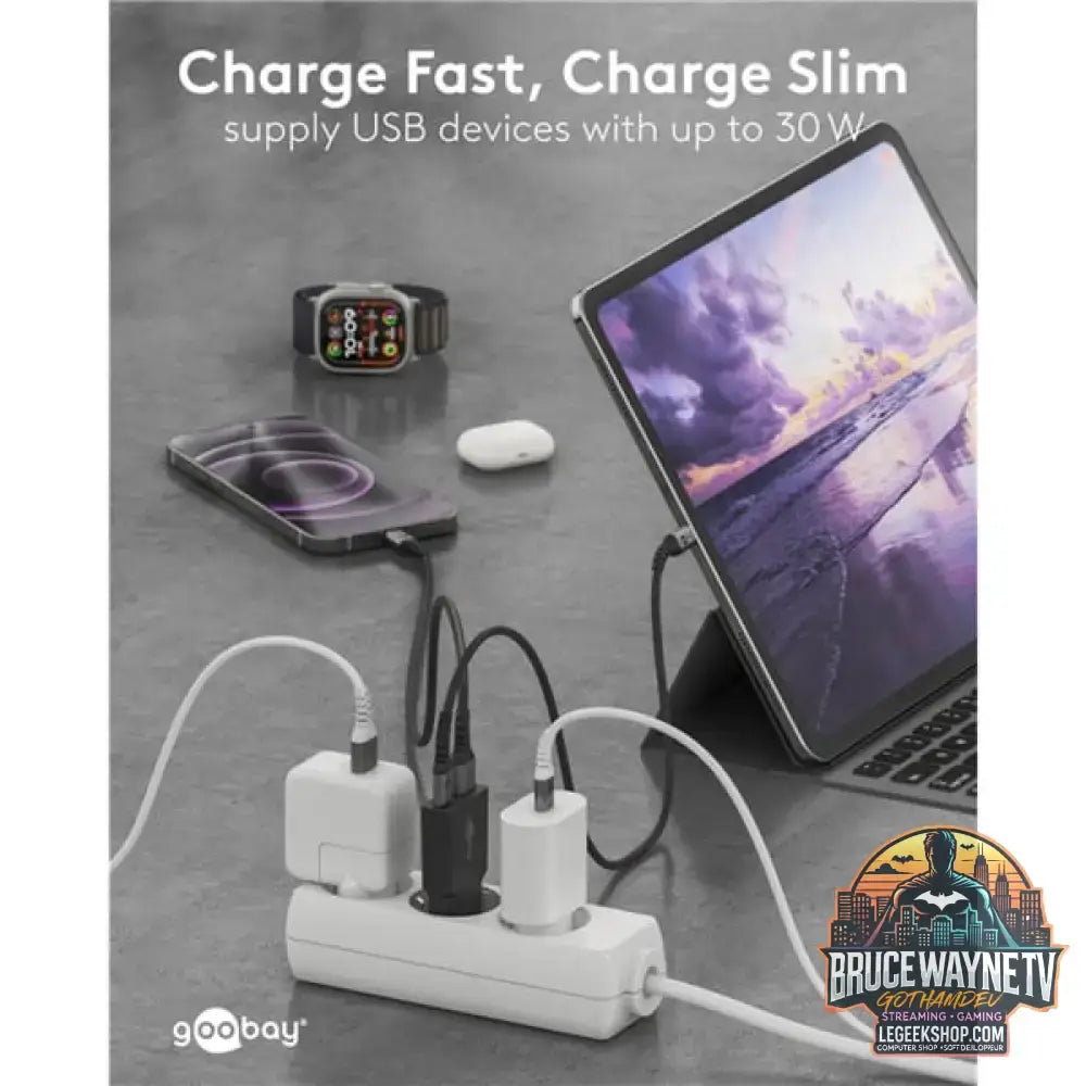 goobay USB-C PD GaN Dual-Schnelladegerät Slim 30 W schwarz - goobay - vue 7