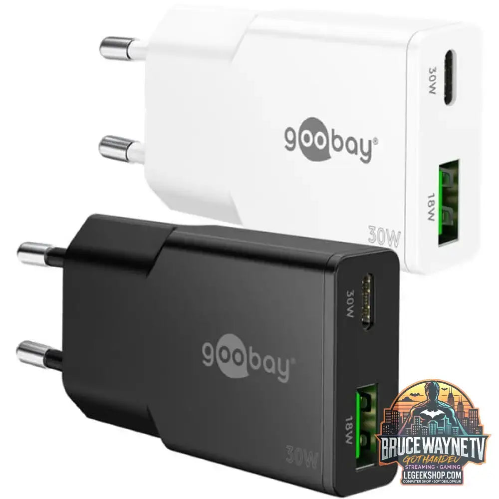 goobay USB-C PD GaN Dual-Schnelladegerät Slim 30 W schwarz - goobay - vue 2