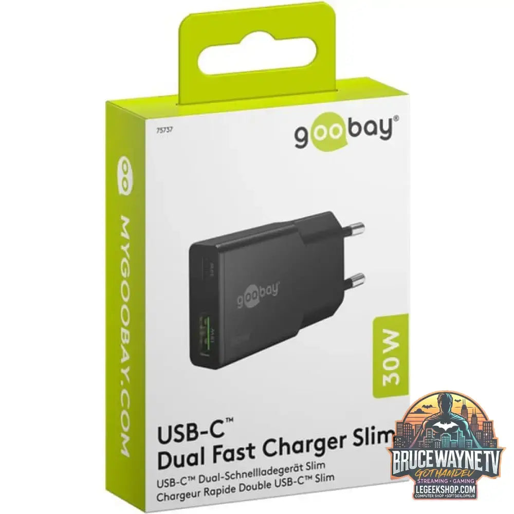 goobay USB-C PD GaN Dual-Schnelladegerät Slim 30 W schwarz - goobay - vue 3