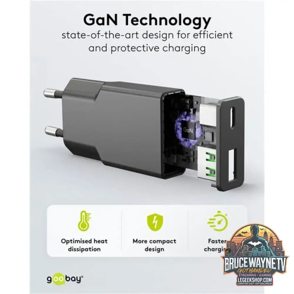 goobay USB-C PD GaN Dual-Schnelladegerät Slim 30 W schwarz - goobay - vue 4