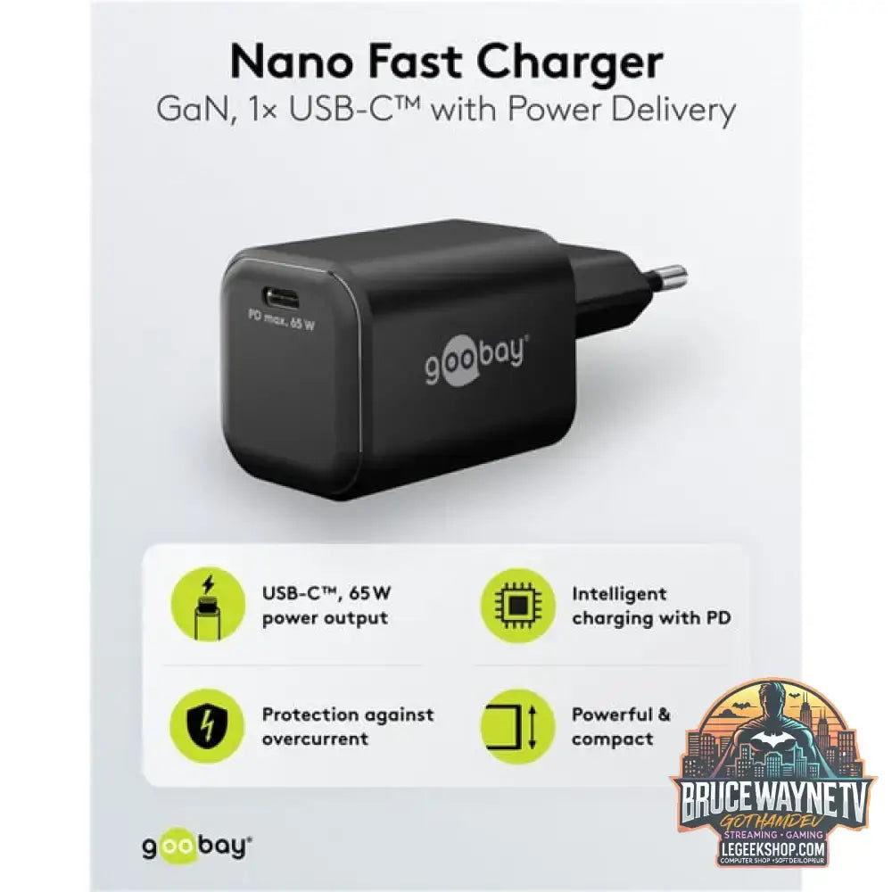 goobay USB-C PD GaN Schnelladegerät Nano 65 W schwarz - goobay - vue 4