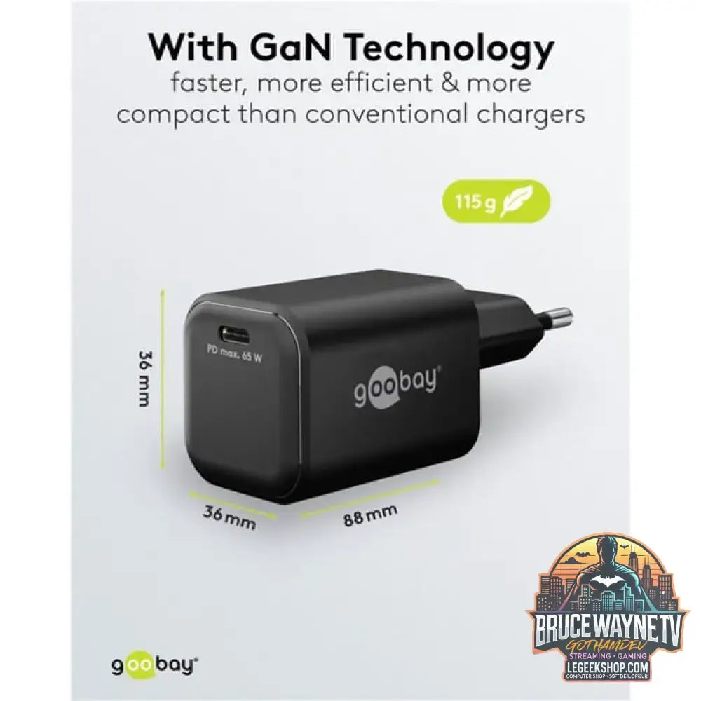 goobay USB-C PD GaN Schnelladegerät Nano 65 W schwarz - goobay - vue 5