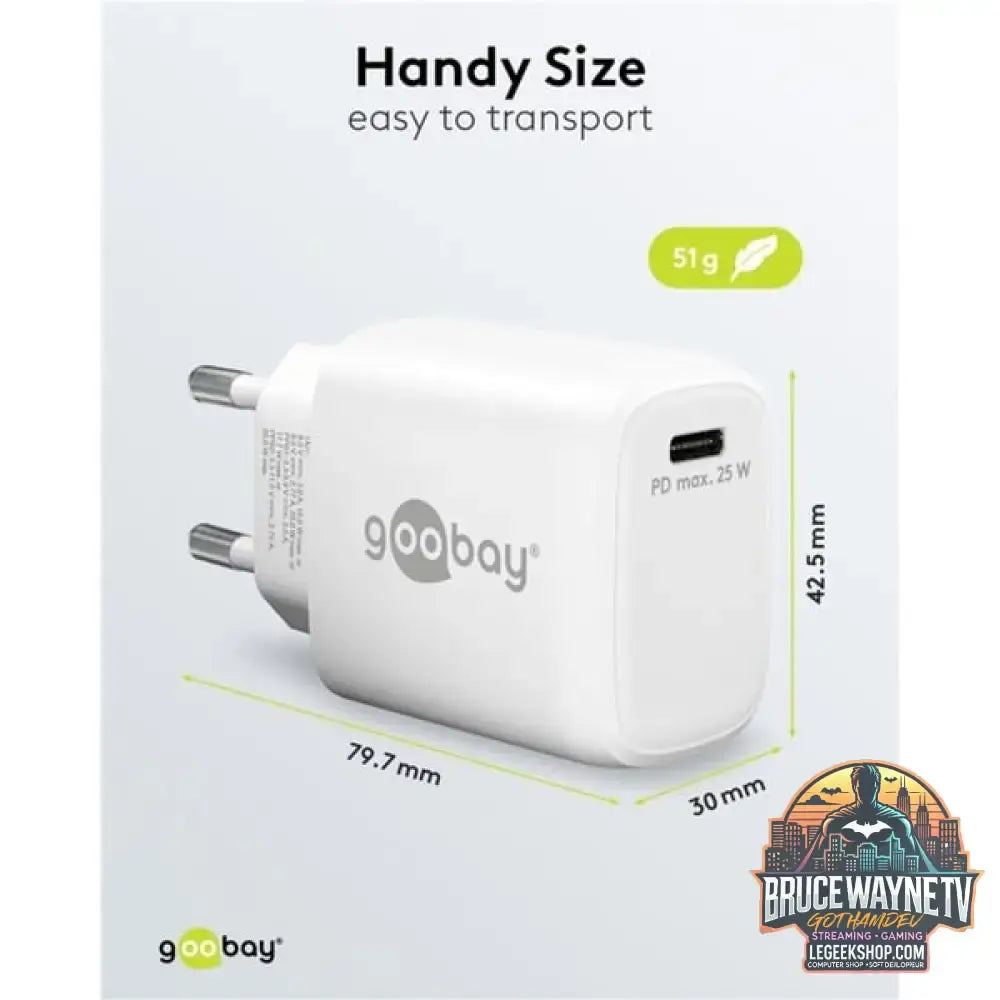 goobay USB-C PD GaN Schnellladegerät 25 Watt weiß, Power Delivery 3.0 - goobay - vue 6