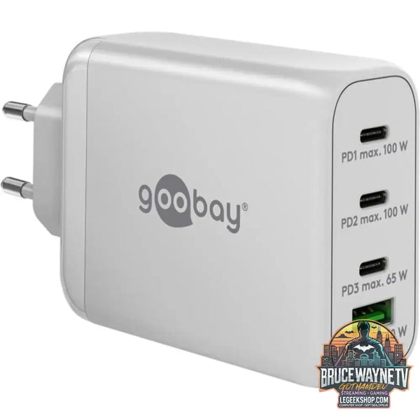 goobay USB-C PD Multiport-Schnellladegerät 100 Watt weiß, 1x USB-A QC, 3x USB-C PD, GaN-Technologie - goobay