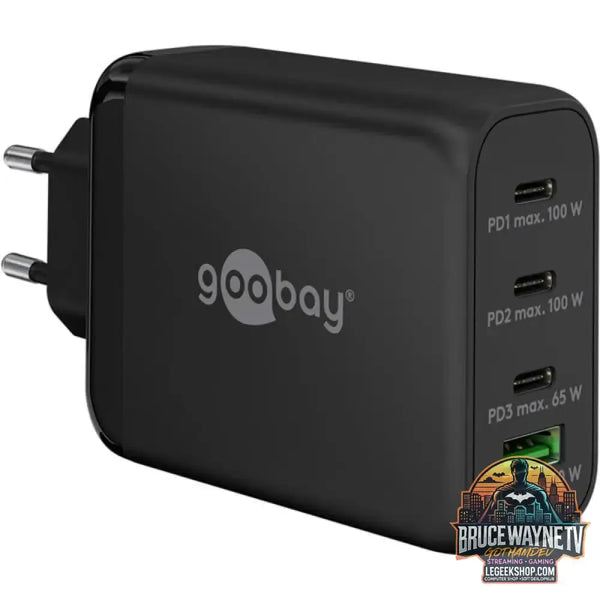 goobay USB-C PD Multiport-Schnellladegerät 100 Watt schwarz, 1x USB-A QC, 3x USB-C PD, GaN-Technologie - goobay