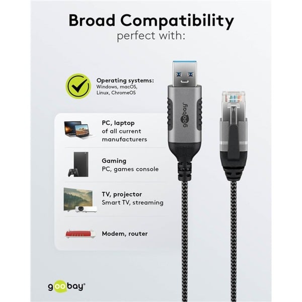 goobay Ethernet-Adapterkabel USB-A 3.2 Gen1 > RJ-45, Slim - goobay - vue 8