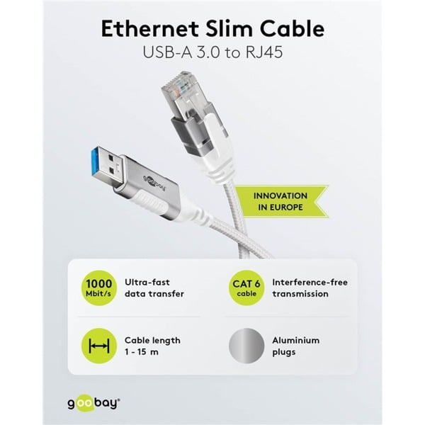 goobay Ethernet-Adapterkabel USB-A 3.2 Gen1 > RJ-45, Slim - goobay - vue 11