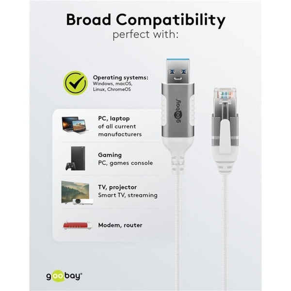 goobay Ethernet-Adapterkabel USB-A 3.2 Gen1 > RJ-45, Slim - goobay - vue 8