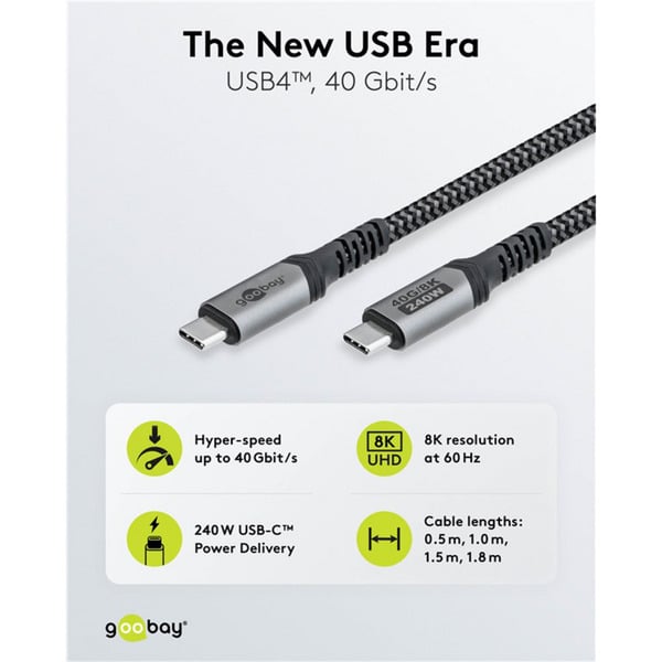 goobay USB4 Gen 3x2 câble, USB-C Stecker > USB-C Stecker, 40Gbit/s - goobay - vue 8
