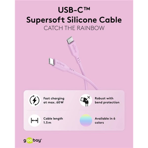 goobay USB 2.0 Silikonkabel pink, USB-C Stecker > USB-C Stecker - goobay - vue 11